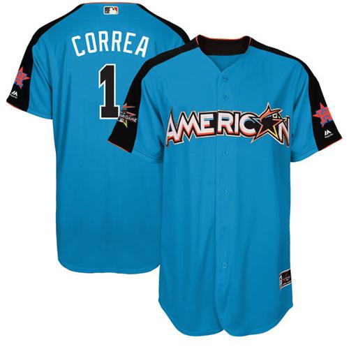Astros #1 Carlos Correa Blue All-Star American League Stitched Youth MLB Jersey - Click Image to Close